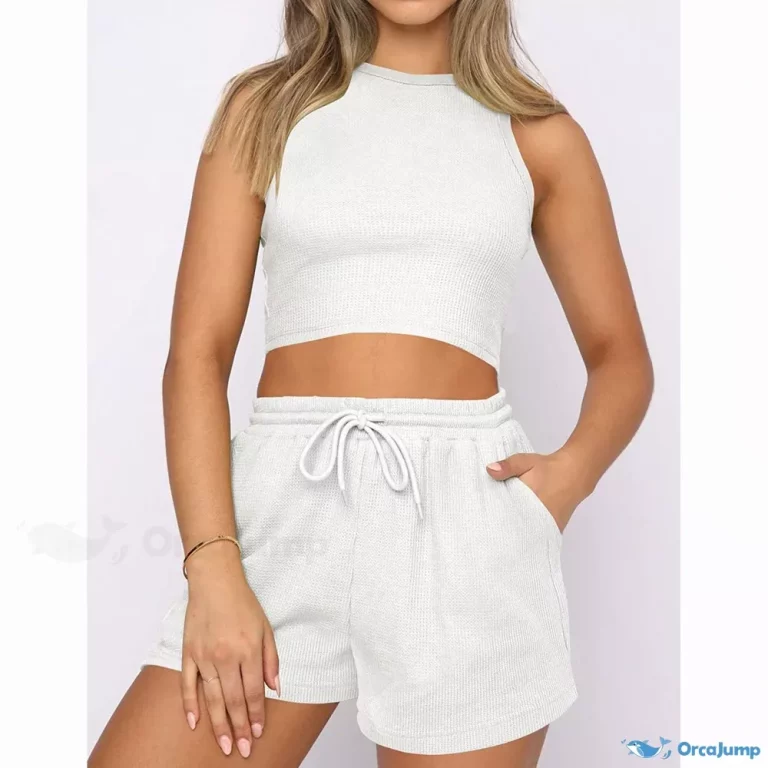 Orcajump – Sleeveless Waffle Pattern Solid Color Vest – Stylish Casual Short Top