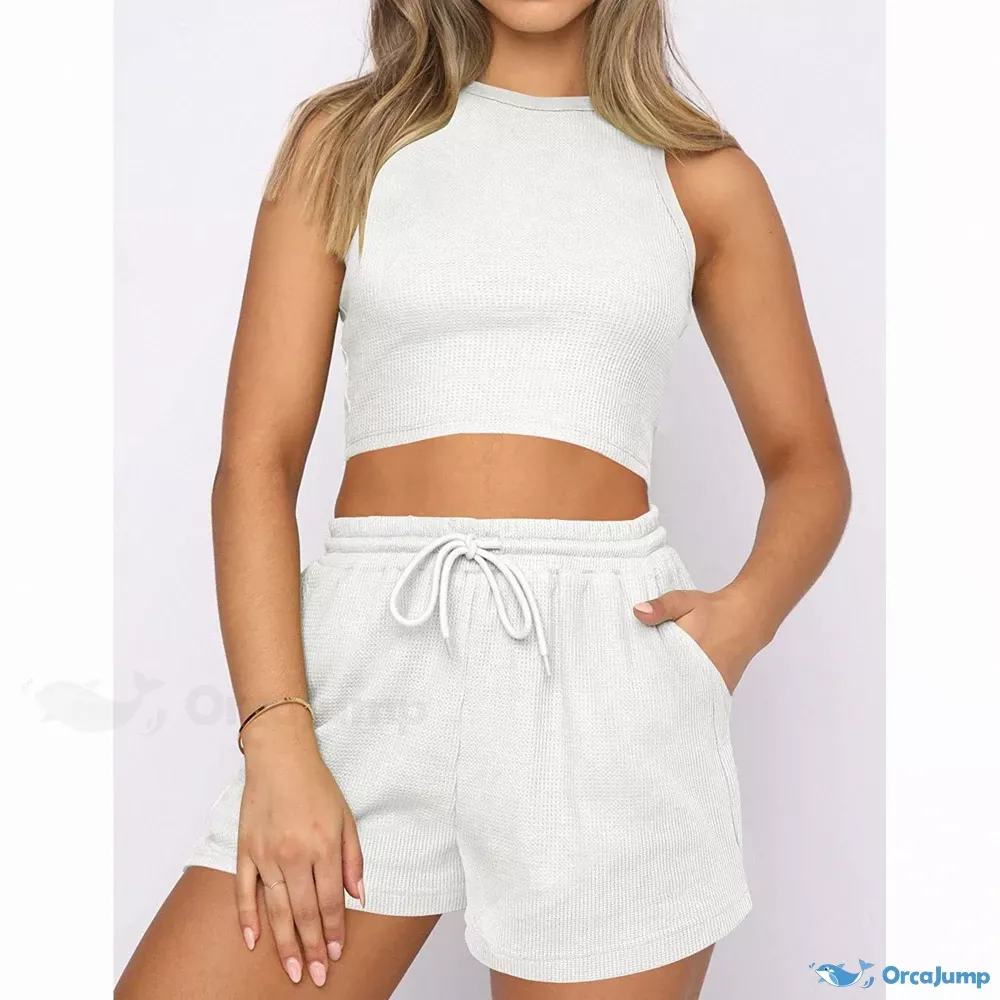 Orcajump – Sleeveless Waffle Pattern Solid Color Vest – Stylish Casual Short Top Orcajump – Sleeveless Waffle Pattern Solid Color Vest – Stylish Casual Short Top