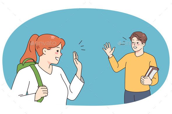 Smiling Diverse Employees Wave Saying Goodbye Smiling Diverse Employees Wave Saying Goodbye