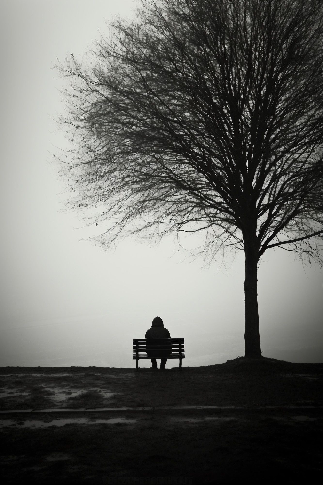 Depressed person sitting alone on bench | AI-generated image Depressed person sitting alone on bench | AI-generated image