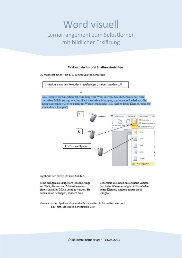 Word visuell Spalten (1-3), Selbstlernmaterial Word visuell Spalten (1-3), Selbstlernmaterial