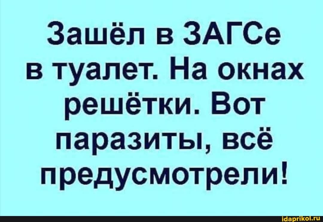 Зашёл в ЗАГСе в туалет. На окнах решётки. Вот паразиты, всё предусмотрели! – АйДаПрикол Зашёл в ЗАГСе в туалет. На окнах решётки. Вот паразиты, всё предусмотрели! – АйДаПрикол