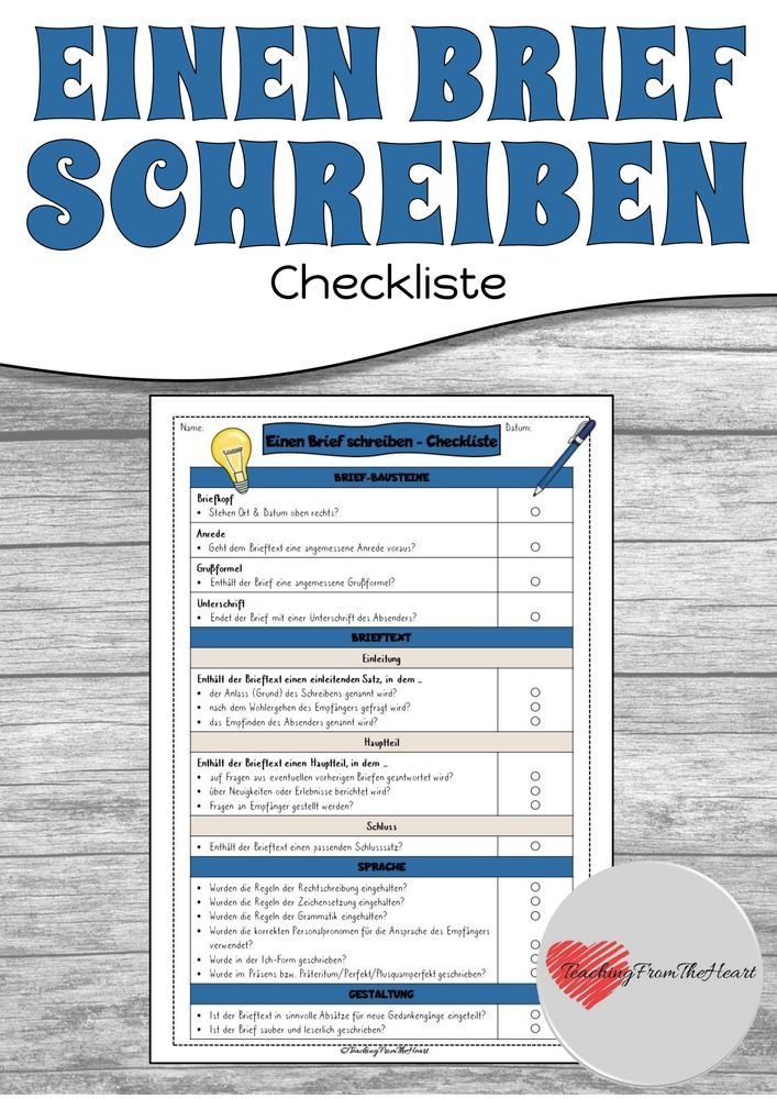 Einen Brief schreiben – Checkliste Einen Brief schreiben – Checkliste