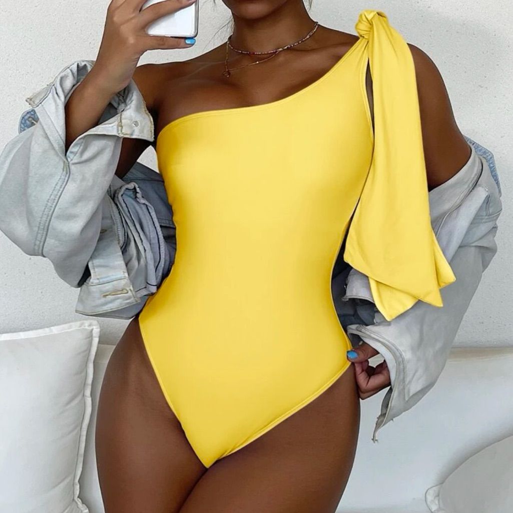 Yellow One Shoulder One Piece Monokini Swimsuit | Color: Yellow | Size: Various Yellow One Shoulder One Piece Monokini Swimsuit | Color: Yellow | Size: Various