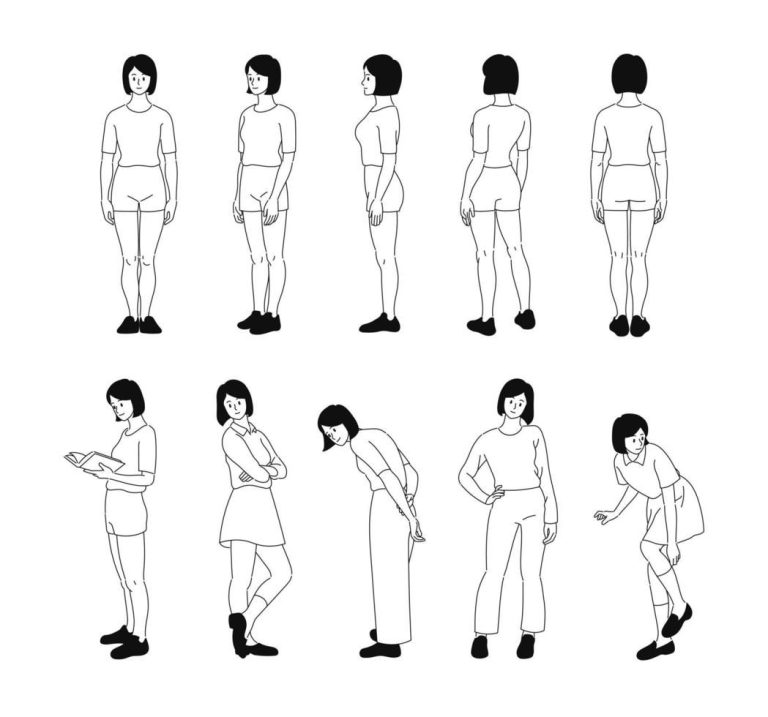 Download The girl’s multi-directional standing pose. Default sample. hand drawn style vector design illustrations. for free Download The girl’s multi-directional standing pose. Default sample. hand drawn style vector design illustrations. for free