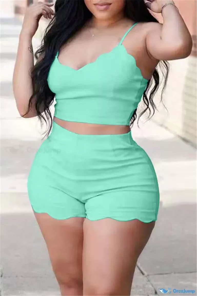 OrcaJump – Womens Solid Orange Backless Spaghetti Strap Two-Piece Sleeveless Casual Set – Light Green, XL OrcaJump – Womens Solid Orange Backless Spaghetti Strap Two-Piece Sleeveless Casual Set – Light Green, XL
