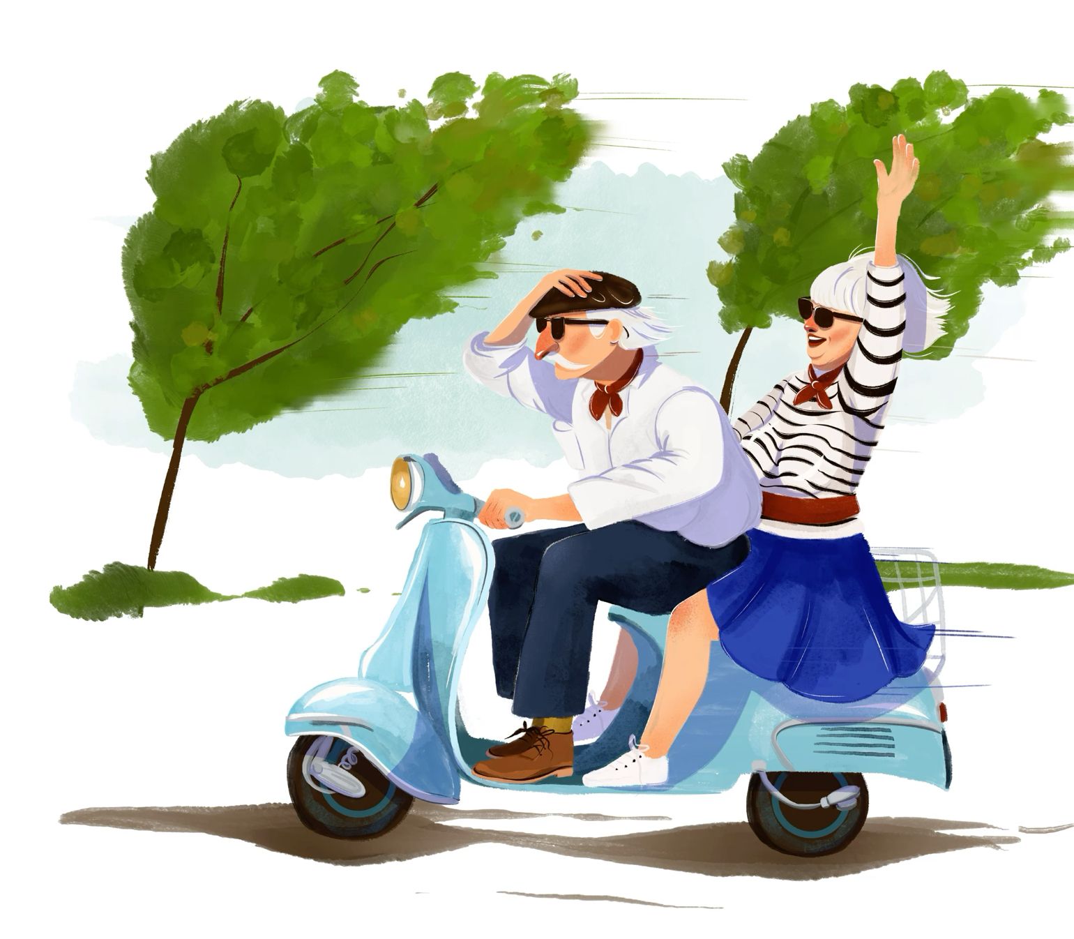 Elderly couple on a scooter Elderly couple on a scooter
