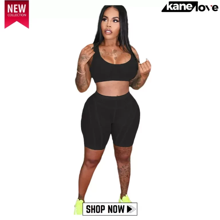 Women’s Summer Mesh Solid Camisole Sexy Skinny Shorts Sports Suit Women’s Summer Mesh Solid Camisole Sexy Skinny Shorts Sports Suit