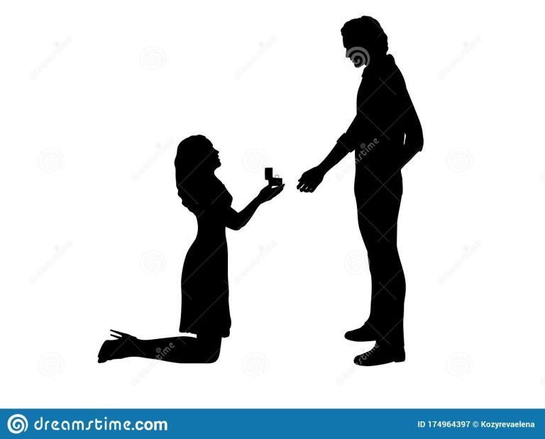 Silhouette of Woman on Her Knees Proposes Marry Man Stock Vector – Illustration of design, husband: 174964397