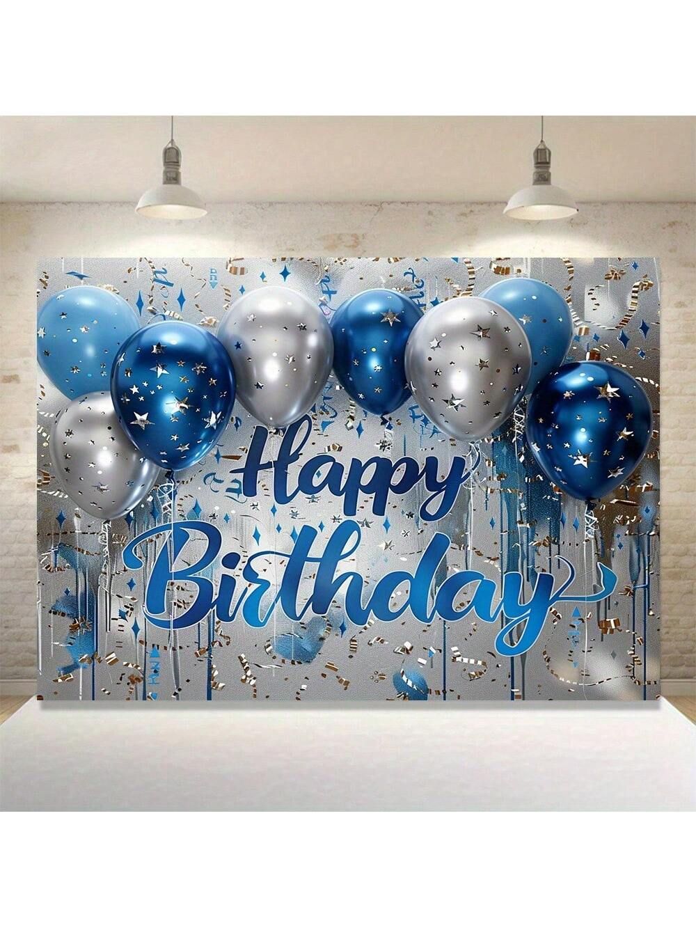 Sparkling Blue Silver Happy Birthday Background Fabric – Multi Functional Party Decoration, Made Of Polyester Material, Available In Multiple Sizes Sparkling Blue Silver Happy Birthday Background Fabric – Multi Functional Party Decoration, Made Of Polyester Material, Available In Multiple Sizes