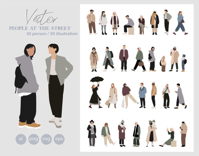 30 personnes vectorielles plates – Personnes marchant – Extérieur – Pack de 30 Illustration – AI – Png – Eps – Découpe SVG 30 personnes vectorielles plates – Personnes marchant – Extérieur – Pack de 30 Illustration – AI – Png – Eps – Découpe SVG