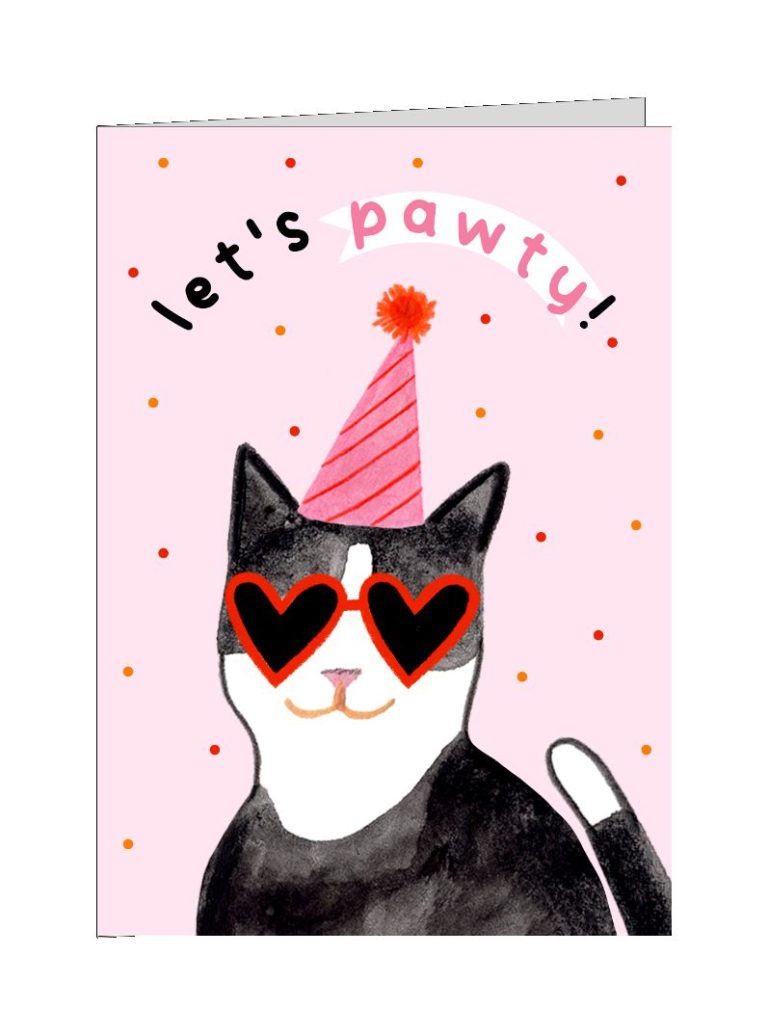 Geburtstagskarte lustige Katze ‘Let’s pawty!’ Geburtstagskarte lustige Katze ‘Let’s pawty!’
