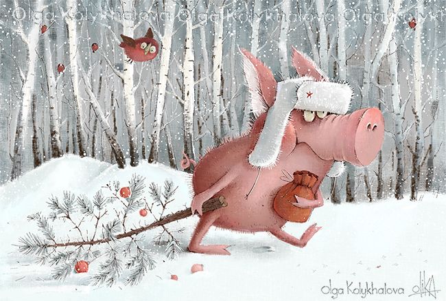 Иллюстрация Свинство новогоднее:) в стиле декоративный, детский, персонажи | Illustrators.ru