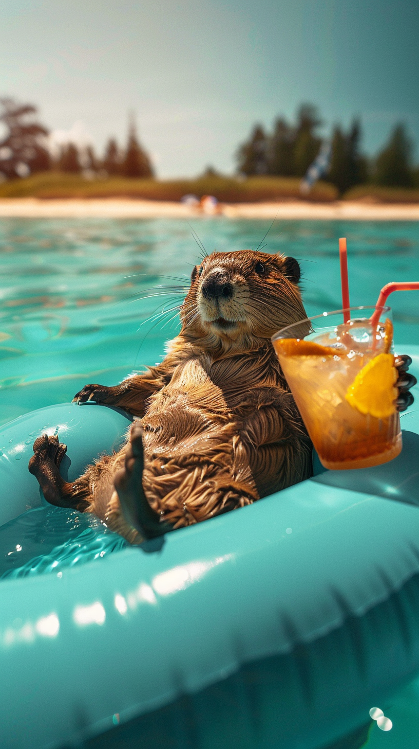 Beaver Relaxing on Inflatable Mattress Beaver Relaxing on Inflatable Mattress